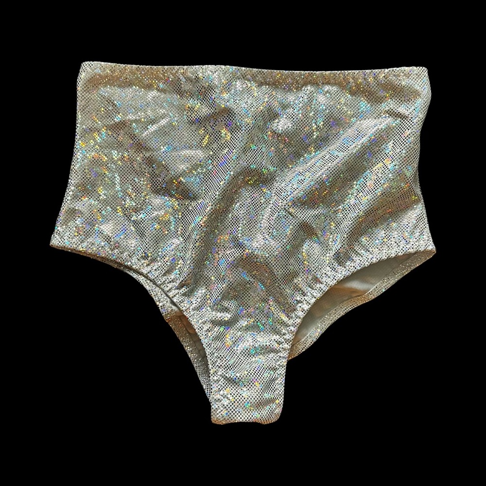 Silver Shimmery High Waisted Rave Girl Booty Shorts
